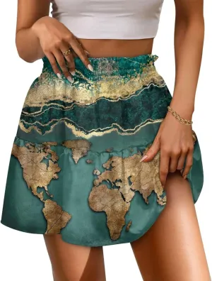 Women's Pleated Skirt Skater High Waist Ruffle Flowy A-Line Short Skirts Mini Beach Dress for Prom Nightclub