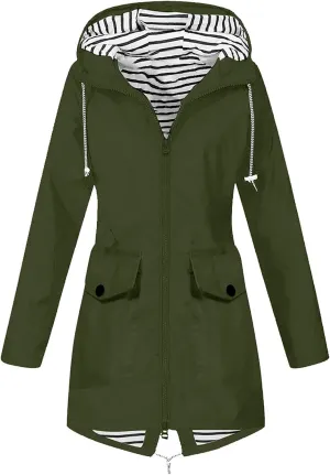 Womens Raincoat Windbreaker Jackets Outdoor Waterproof Lightweight Hooded Rain Coat Windproof Trench Jacket Coat 2024