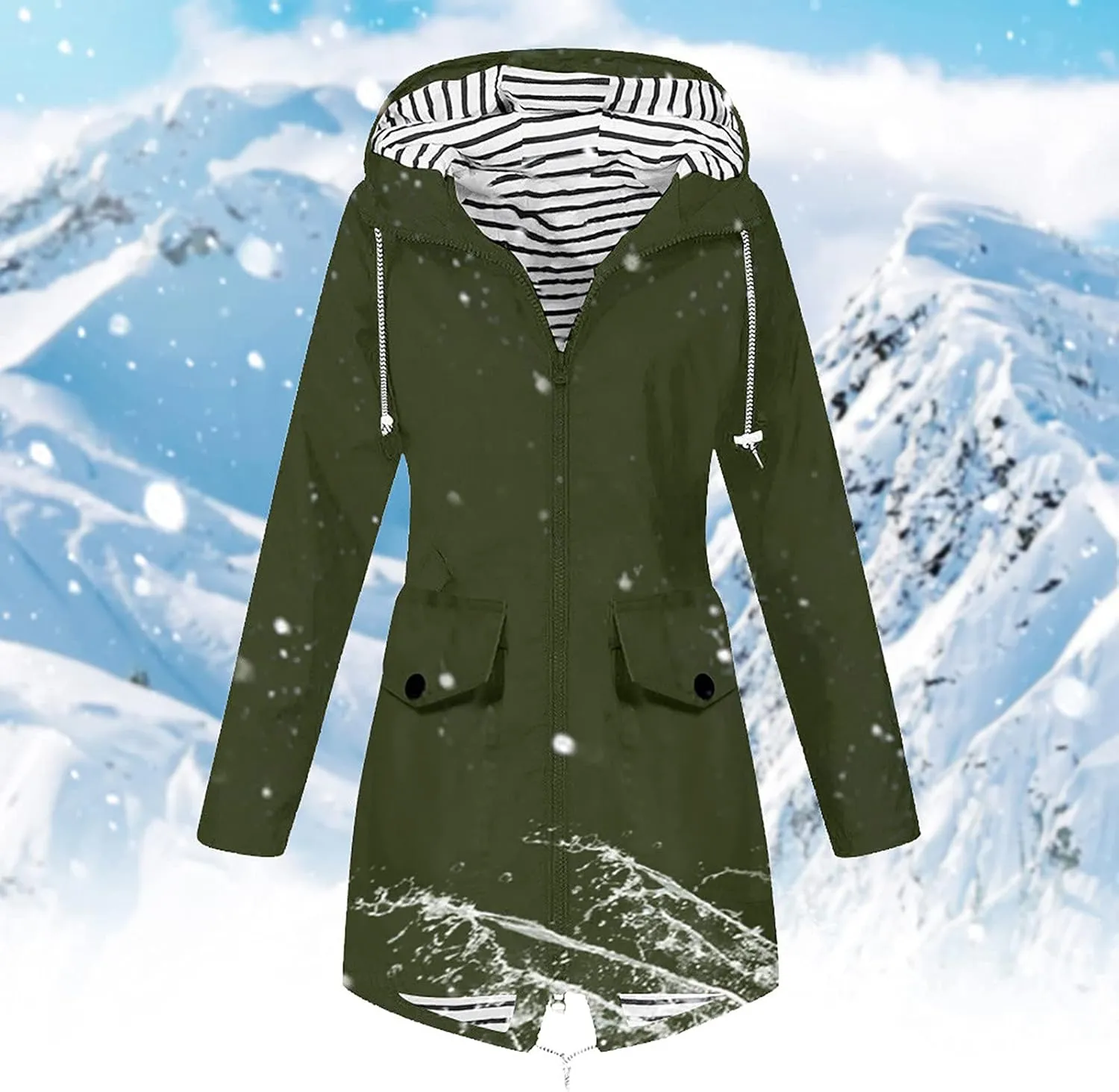 Womens Raincoat Windbreaker Jackets Outdoor Waterproof Lightweight Hooded Rain Coat Windproof Trench Jacket Coat 2024
