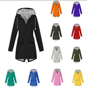 Womens Raincoat Windbreaker Jackets Outdoor Waterproof Lightweight Hooded Rain Coat Windproof Trench Jacket Coat 2024