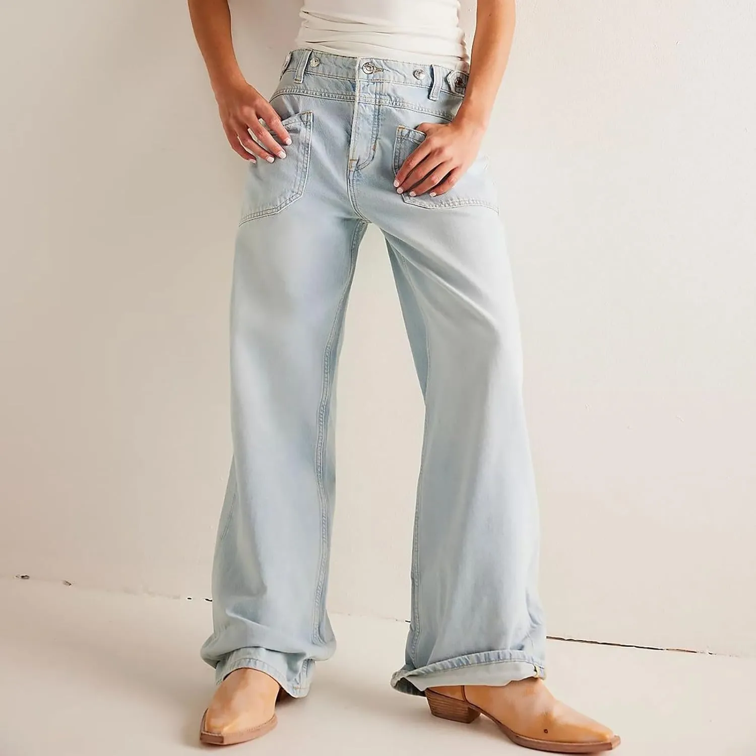 Women's Retro Y2k Jeans High Waisted Straight Leg Baggy Streetwear Denim Pants Trendy 2025 Loose Fit Horseshoe Jeans