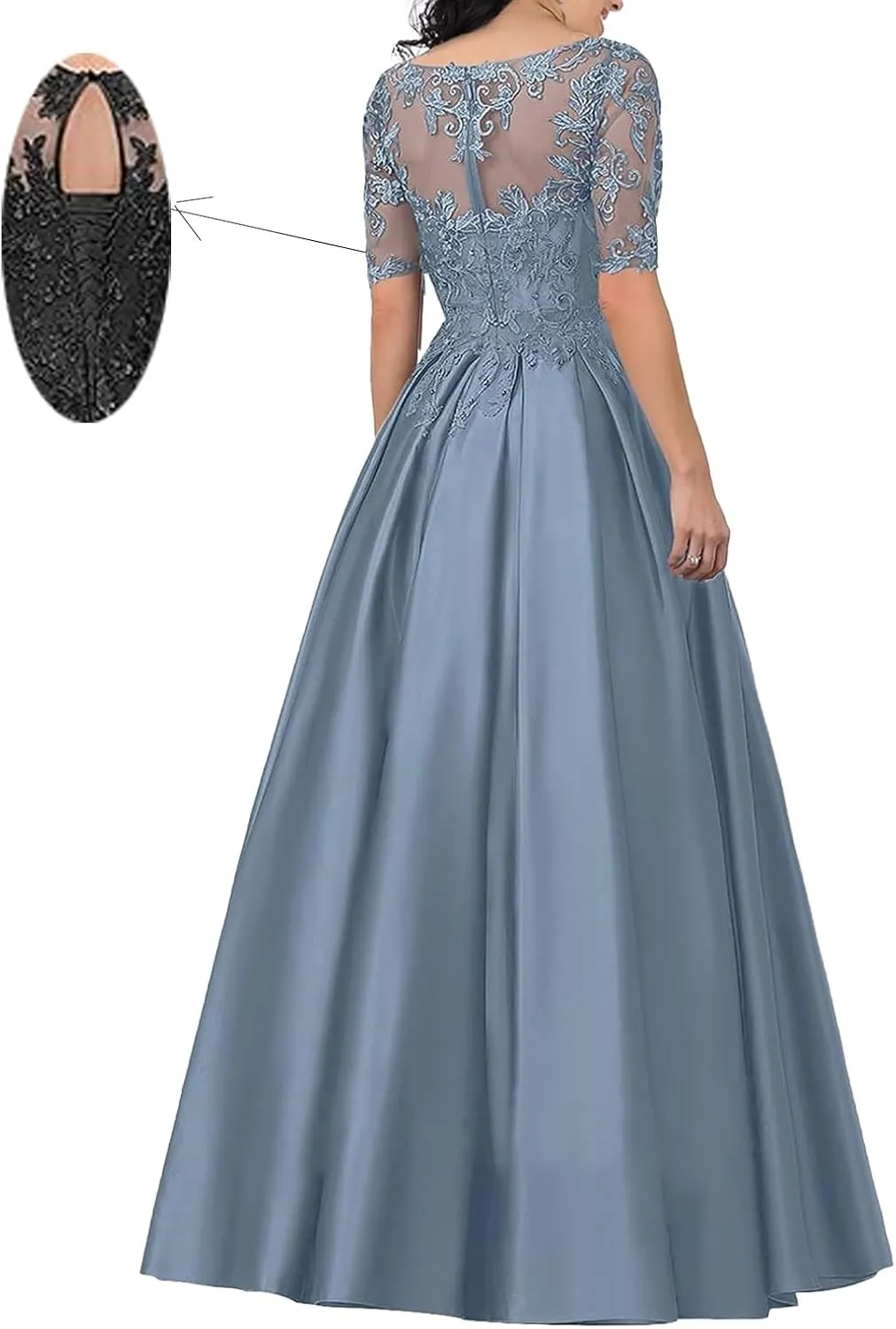 Women's Satin Mother of Bride Dress Lace Appliques Prom Dresses Formal Evening Dress Floor Length Ball Gown A Line YE17