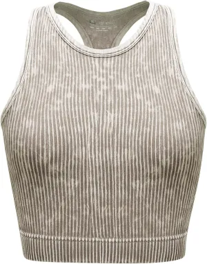 Women's Seamless Ribbed Workout Crop Tank Top,Slim Fit Short Scoop Neck Racerback Tank Tops,Sports Bra Yoga Tops