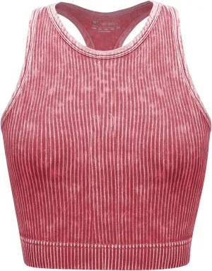 Women's Seamless Ribbed Workout Crop Tank Top,Slim Fit Short Scoop Neck Racerback Tank Tops,Sports Bra Yoga Tops