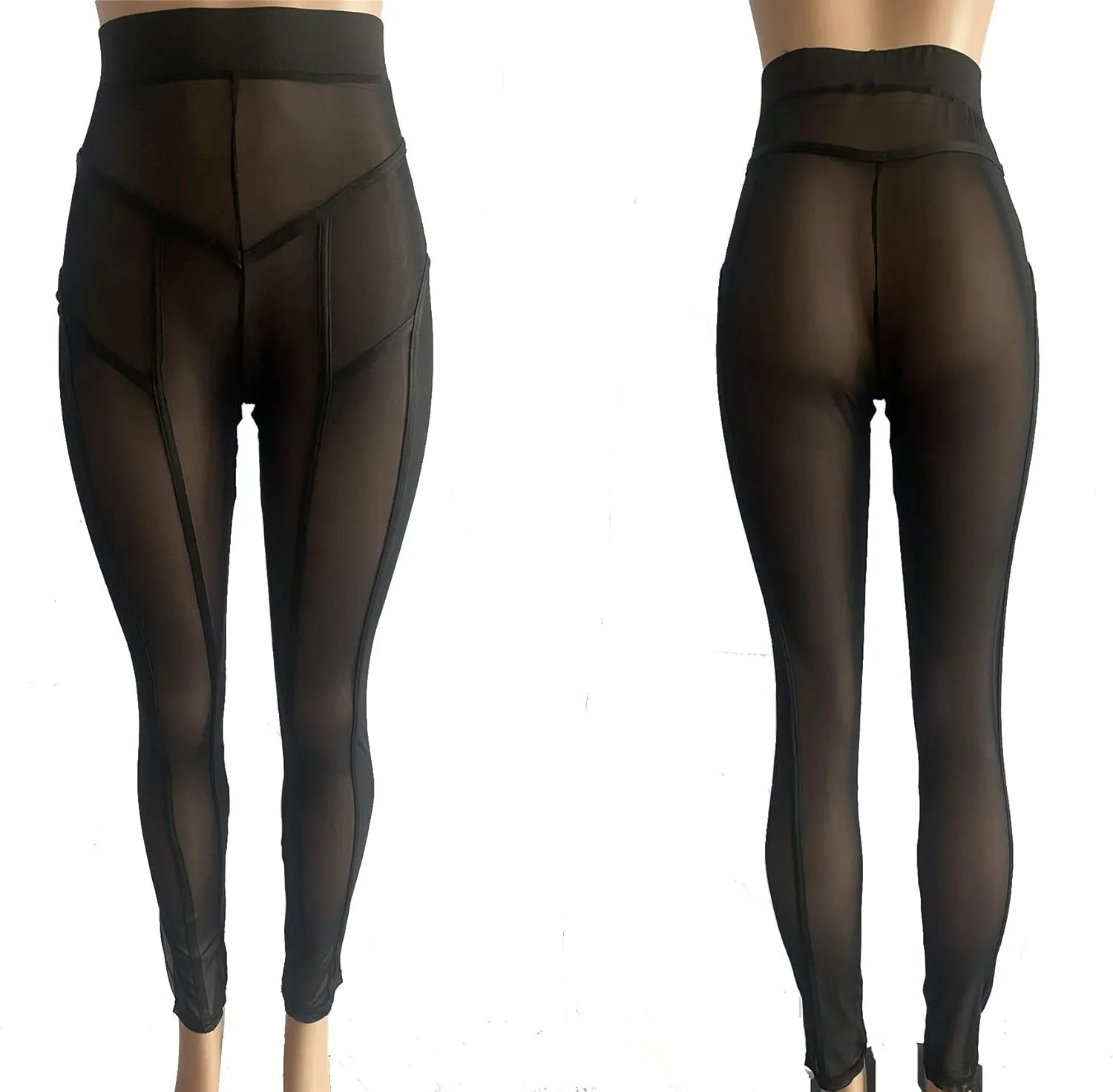 Women's Sexy See Through Sheer Mesh Pants Leggings High Waist Casual Sweatpants Tights