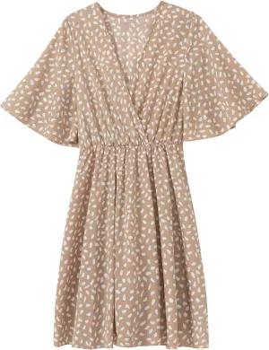 Women's Sexy V-Neck Ruffle Short Sleeved Printed Mini Dress