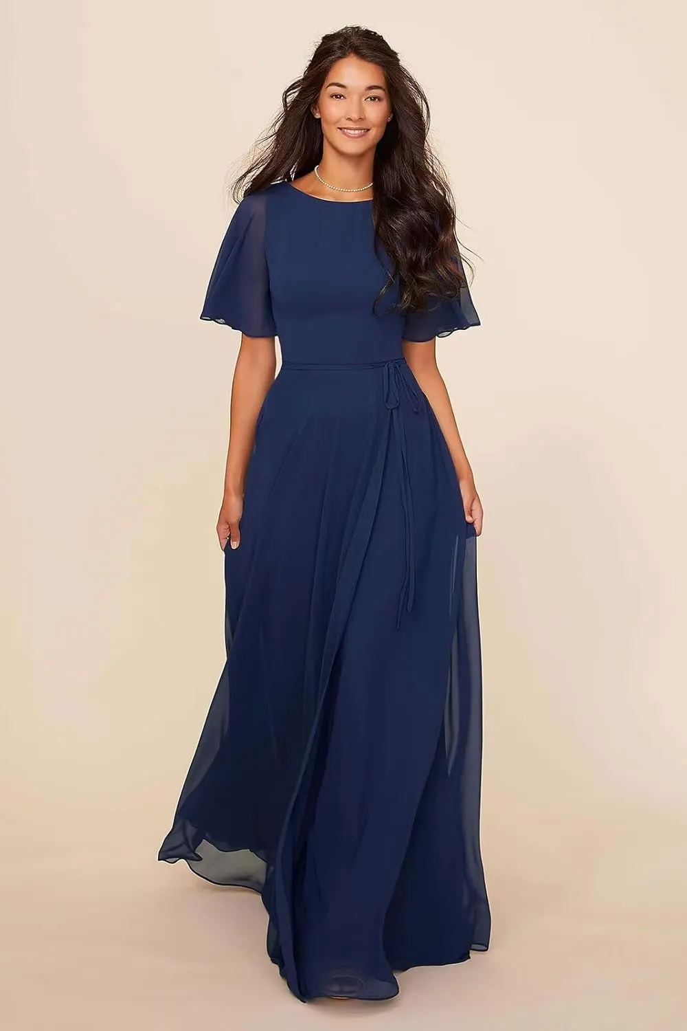 Women's Short Sleeve Bridesmaid Dresses Chiffon Formal Evening Party Gown
