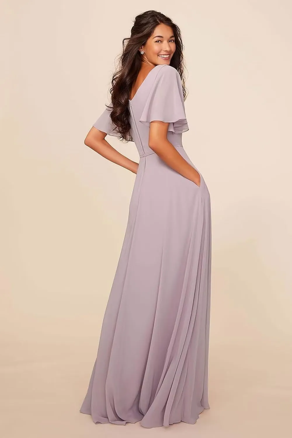 Women's Short Sleeve Bridesmaid Dresses Chiffon Formal Evening Party Gown