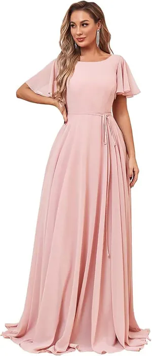 Women's Short Sleeve Bridesmaid Dresses Chiffon Formal Evening Party Gown