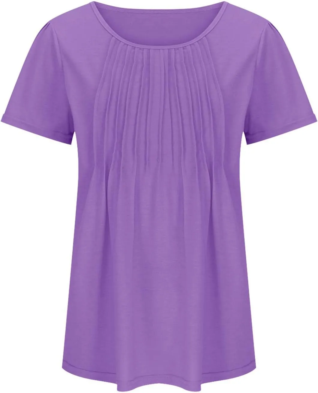 Womens Short Sleeve Crew Neck Pleated Shirts Summer Casual Trendy Vintage T-Shirts Lightweight Going Out Blouses