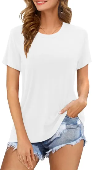 Womens Short Sleeve T Shirts Crewneck Summer Trendy Solid Basic Tee Tops Casual Summer Loose Fit Shirts