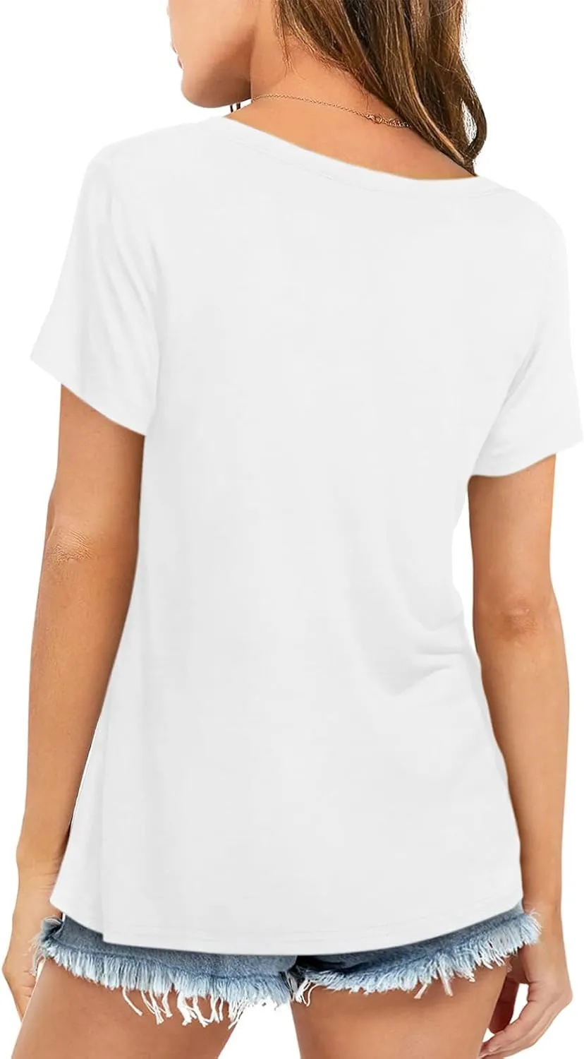 Womens Short Sleeve T Shirts Crewneck Summer Trendy Solid Basic Tee Tops Casual Summer Loose Fit Shirts