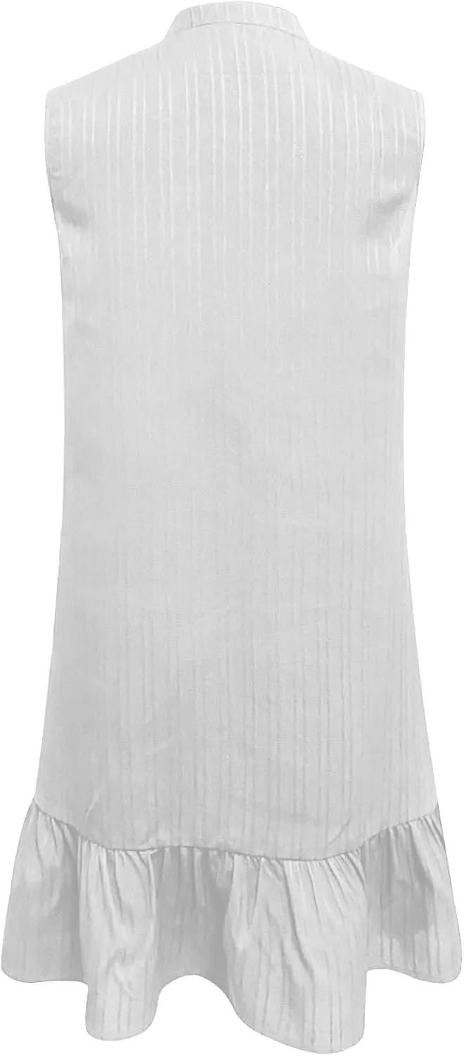 Womens Sleeveless Tank Dresses Summer Notch V Neck Ruffle Hem Sundress Casual Mini Dress Holiday Vacation Outfits