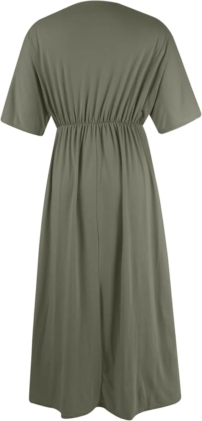Women's Solid Color High Waist Slit Dress Holiday Beach Split Maxi Dresses Swimsuit Cover Up Flowy Midi Dress