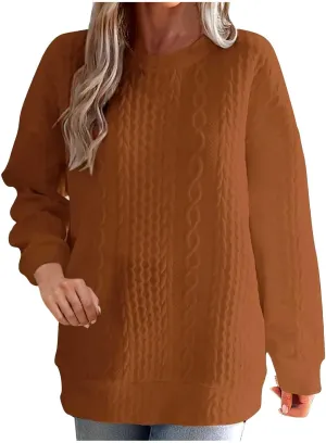 Womens Solid Oversized Sweatshirt Long Sleeve Pullover Tops Sweatshirt Long Sleeved Round Neck Sweaters