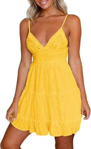 Women's Summer Casual Beach Sexy Sun Dresses Trendy Lace Flowy Sexy Summer Sun Dresses 2025 Camisole Vacation Spring
