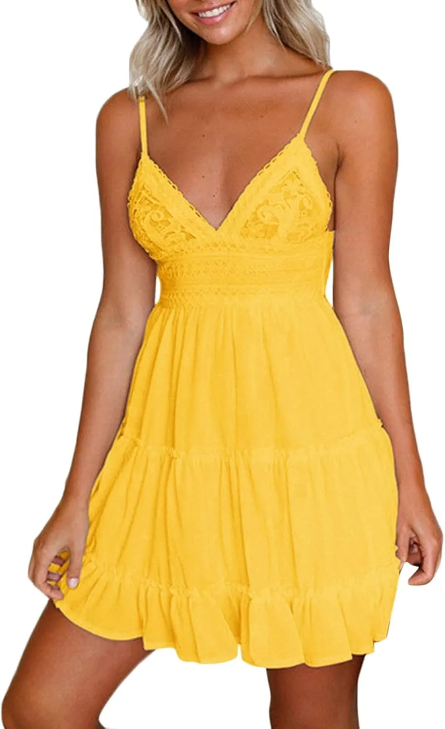Women's Summer Casual Beach Sexy Sun Dresses Trendy Lace Flowy Sexy Summer Sun Dresses 2025 Camisole Vacation Spring