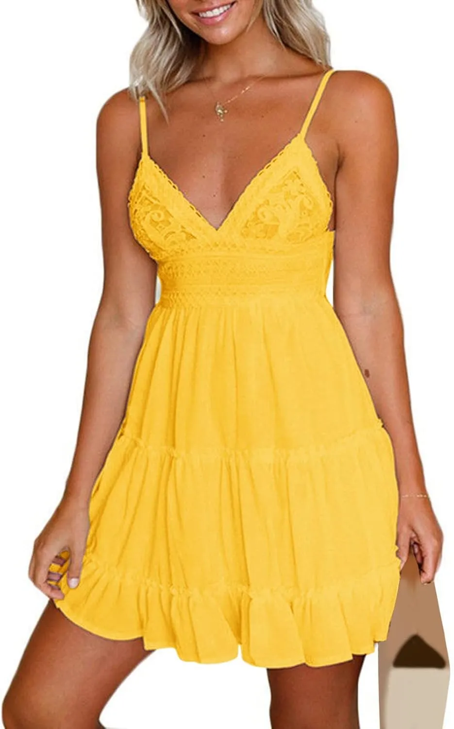Women's Summer Casual Beach Sexy Sun Dresses Trendy Lace Flowy Sexy Summer Sun Dresses 2025 Camisole Vacation Spring