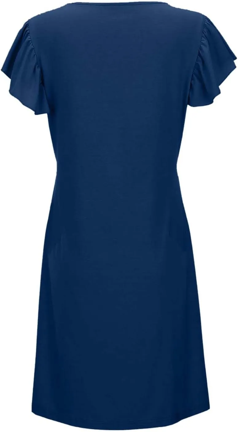 Women's Summer Dresses 2025 Beach Casual Deep V Neck Loose Sundress Ruffle Sleeve Mini Fashion Dress