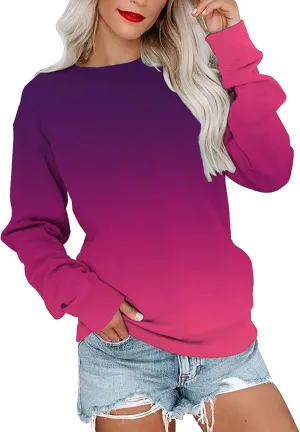 Womens Sweatshirts Crewneck Loose Fitting Tops Long Sleeve Color Block Casual Lightweight Shirts Pullover Blouses
