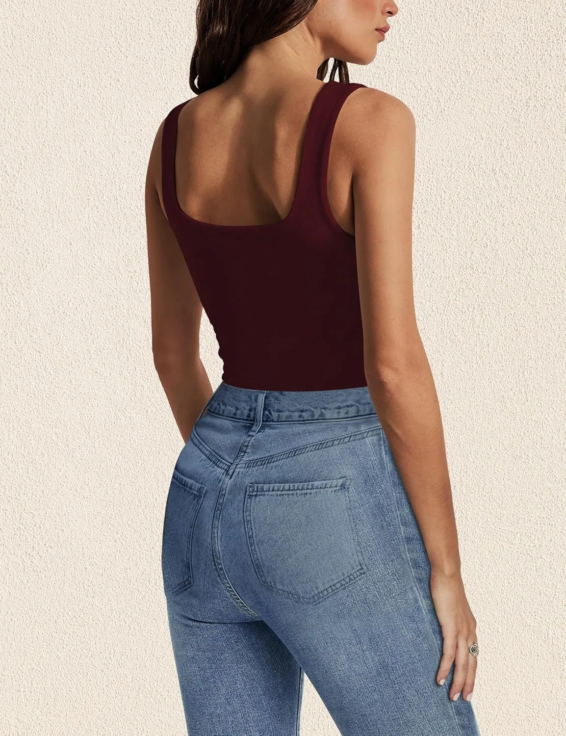 Womens Tank Tops Dressy Summer Sleeveless Shirts Sexy Square Neck Double Lined Fitted Tops T Shirts Blouses