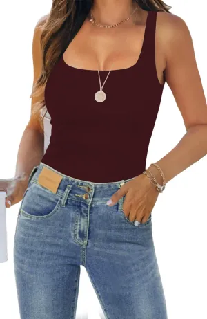 Womens Tank Tops Dressy Summer Sleeveless Shirts Sexy Square Neck Double Lined Fitted Tops T Shirts Blouses
