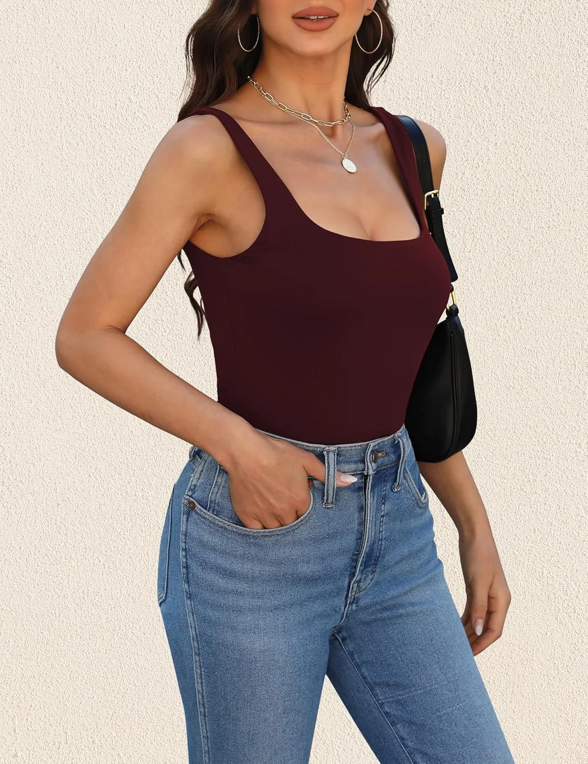 Womens Tank Tops Dressy Summer Sleeveless Shirts Sexy Square Neck Double Lined Fitted Tops T Shirts Blouses