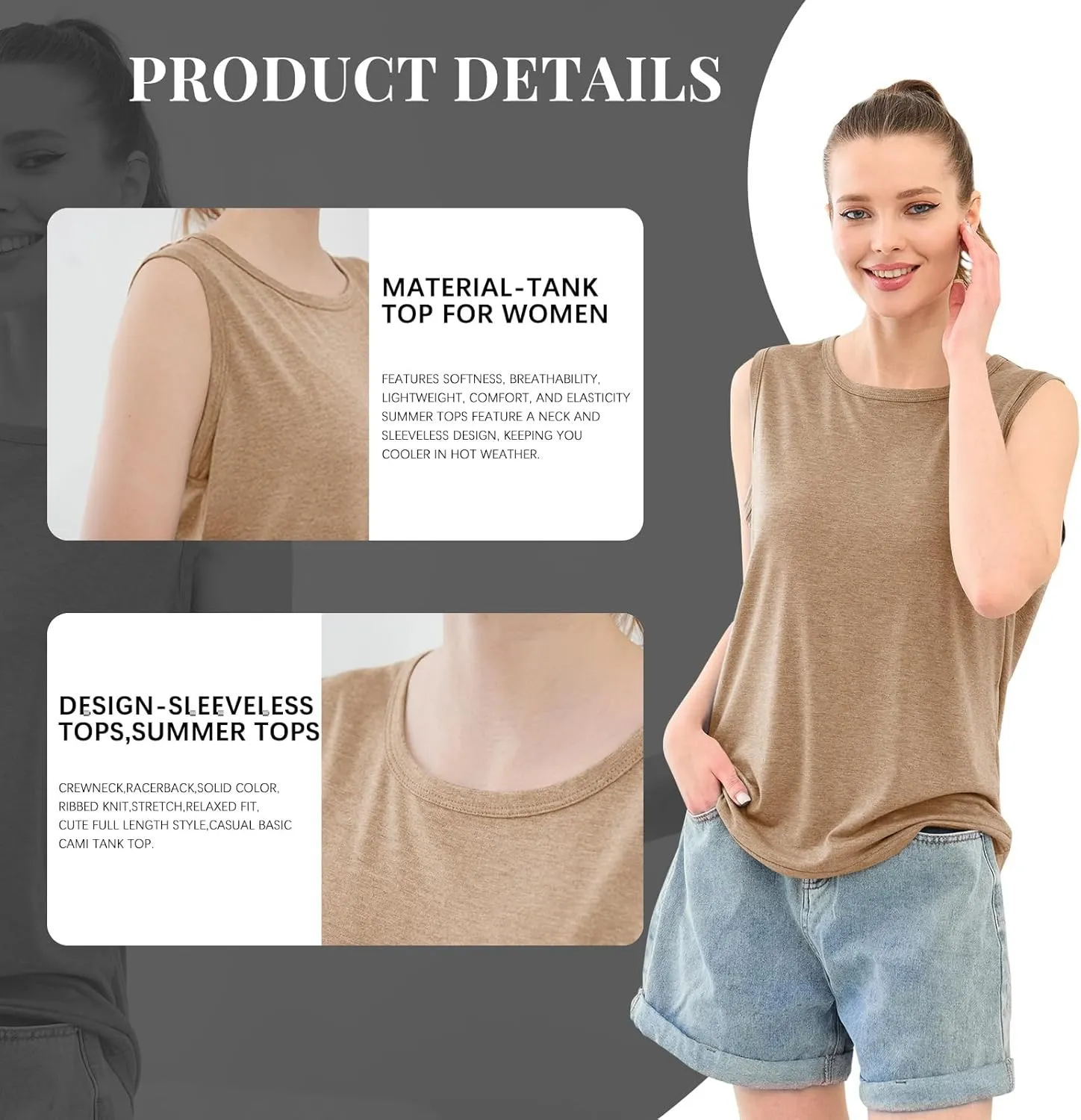 Womens Tank Tops Summer Tops Sleeveless Casual Crew Neck Tee Shirts Loose Fit Basic Shirts