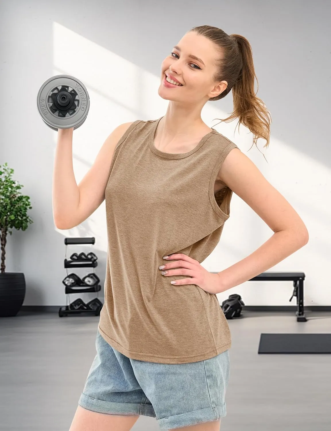 Womens Tank Tops Summer Tops Sleeveless Casual Crew Neck Tee Shirts Loose Fit Basic Shirts