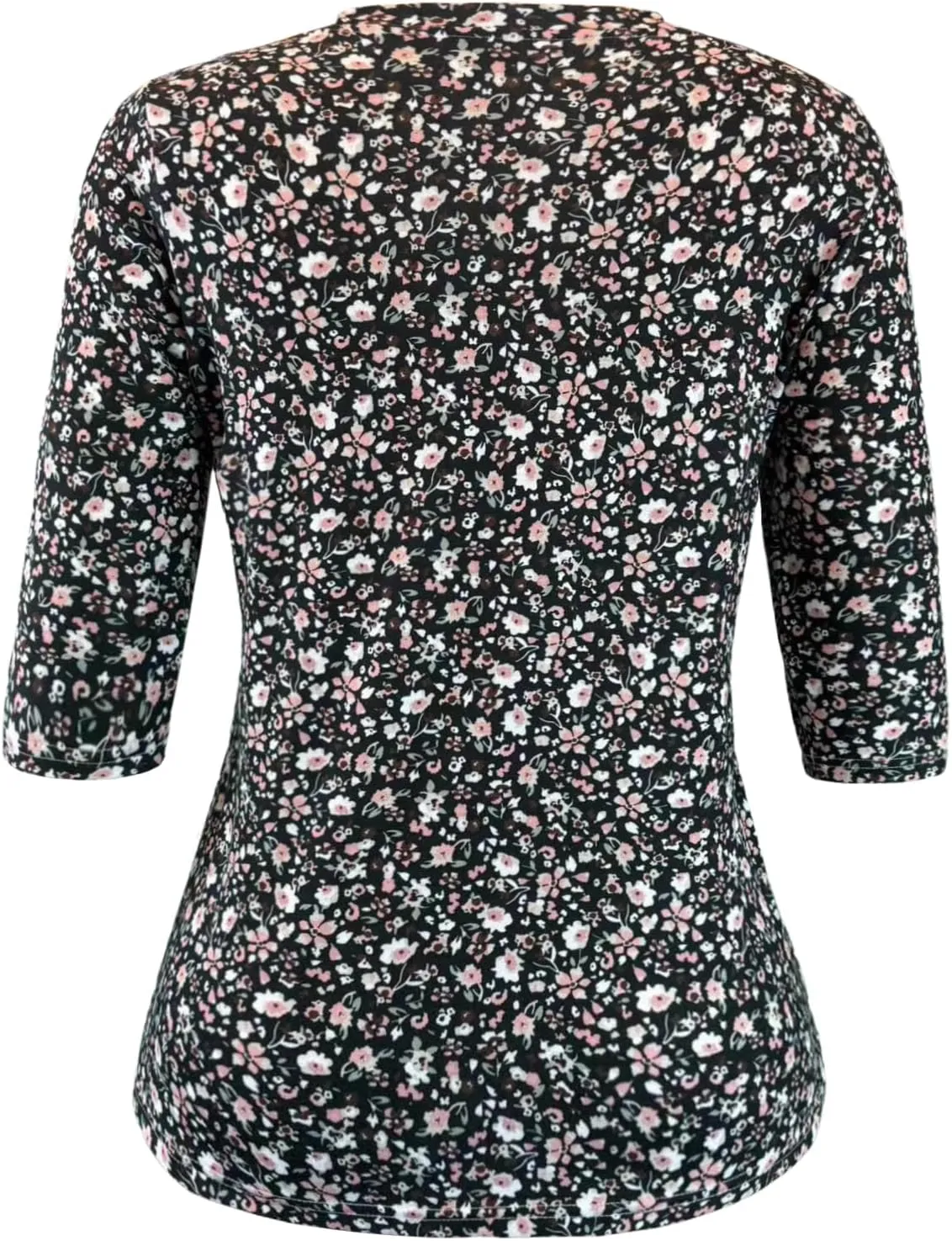 Womens Tops 3/4 Sleeve Shirts Crew Neck Loose Casual Blouses Floral Print Tshirts