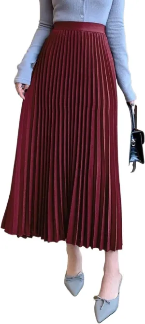 Women's Trendy Beach Skirts Elegant Solid Color Pleated A-Line Skirt Autumn