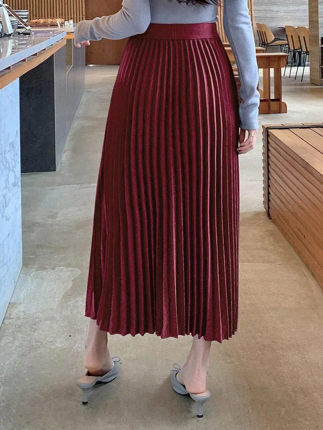 Women's Trendy Beach Skirts Elegant Solid Color Pleated A-Line Skirt Autumn
