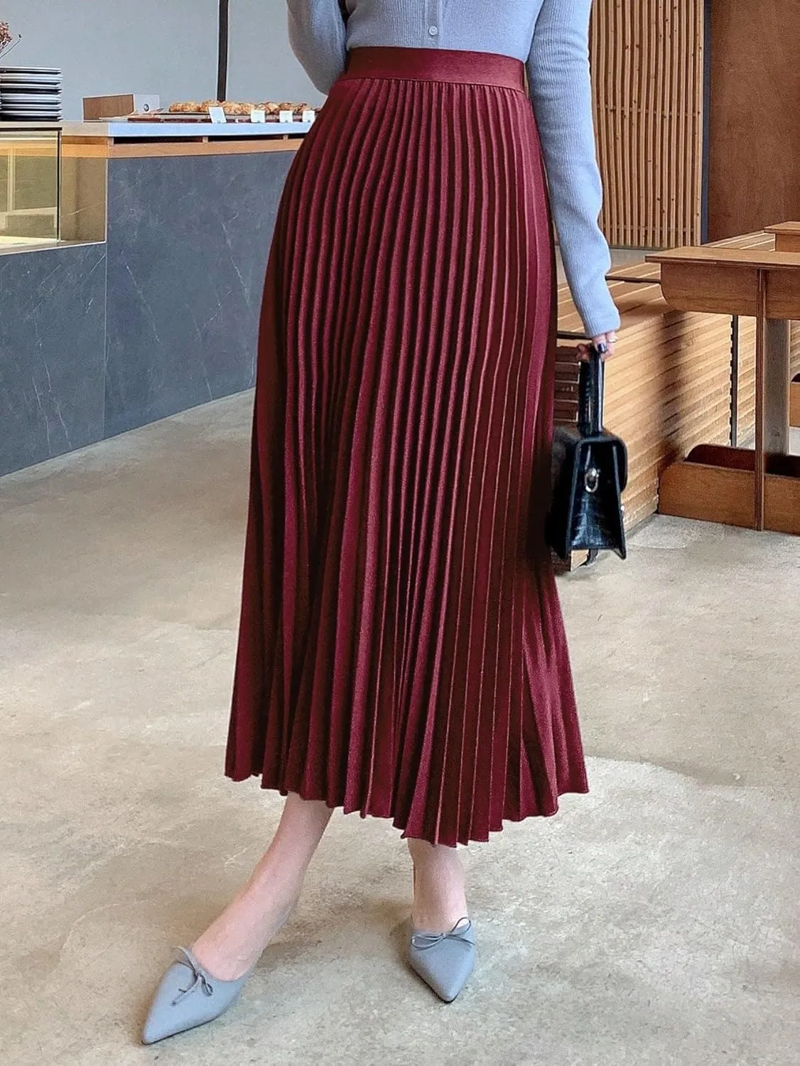 Women's Trendy Beach Skirts Elegant Solid Color Pleated A-Line Skirt Autumn