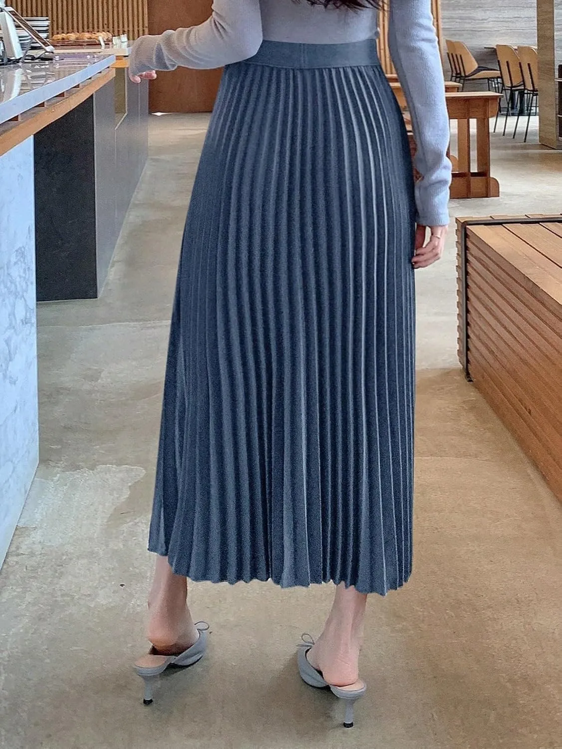 Women's Trendy Beach Skirts Plain Color Pleated A-Line Skirt for Women