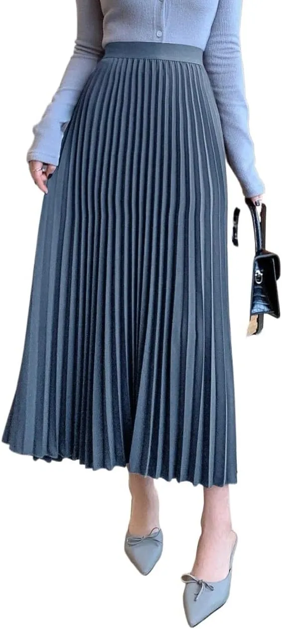 Women's Trendy Beach Skirts Plain Color Pleated A-Line Skirt for Women