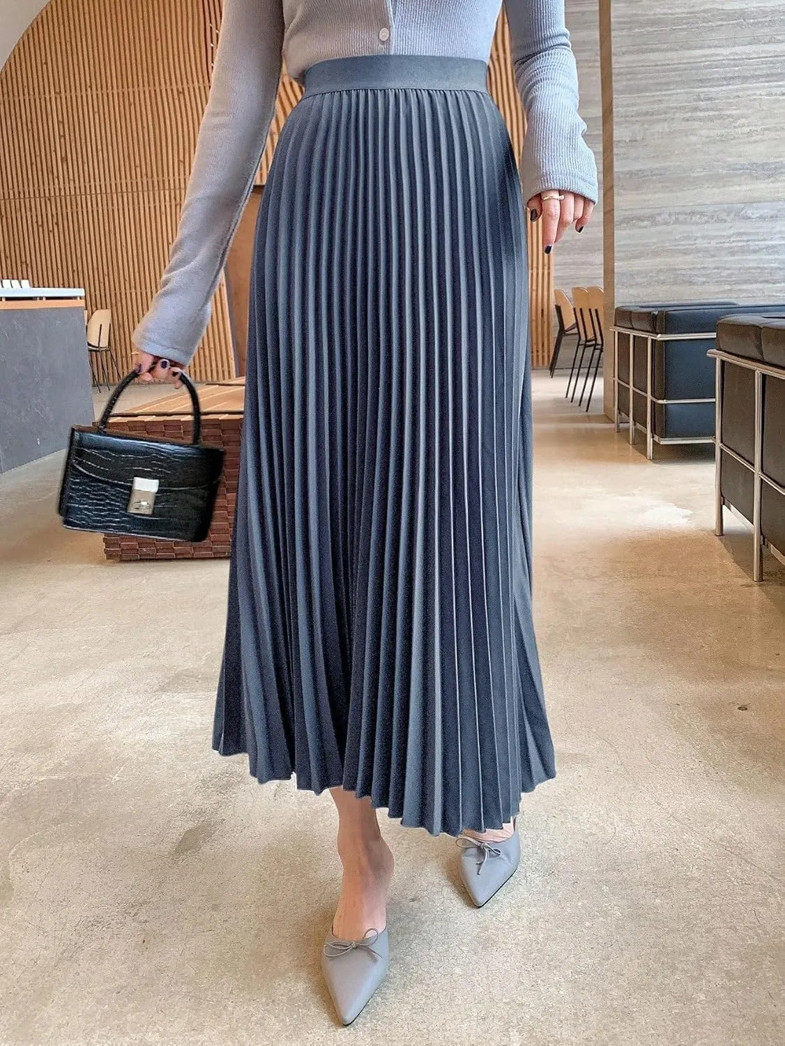 Women's Trendy Beach Skirts Plain Color Pleated A-Line Skirt for Women
