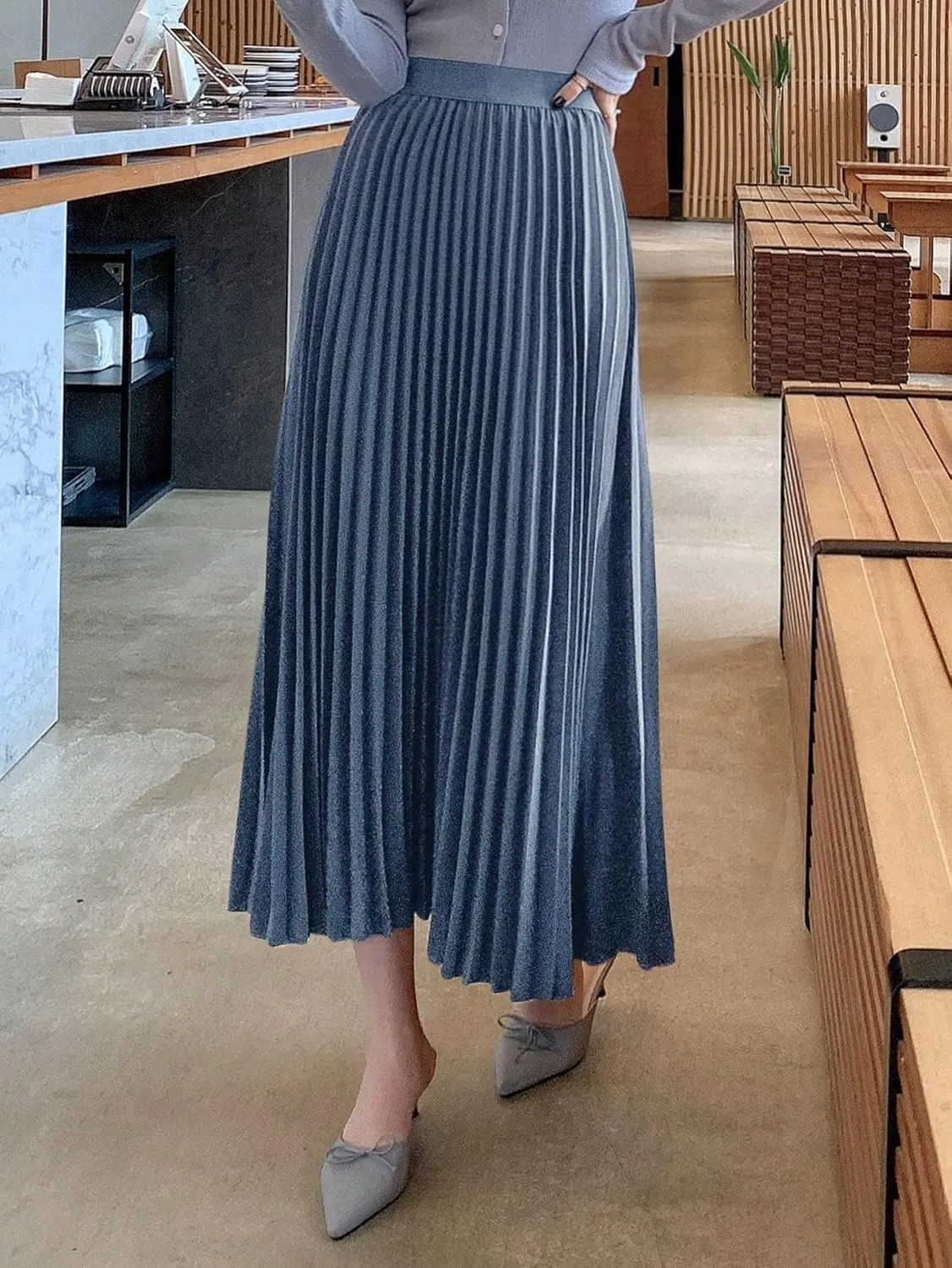 Women's Trendy Beach Skirts Plain Color Pleated A-Line Skirt for Women