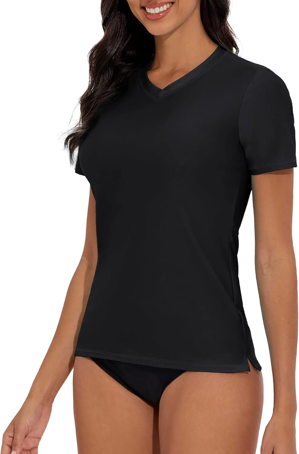Women's V-Neck Short Sleeve Rash Guard Shirts UV Protection Swim Shirts UPF 50  Lightweight Swimwear