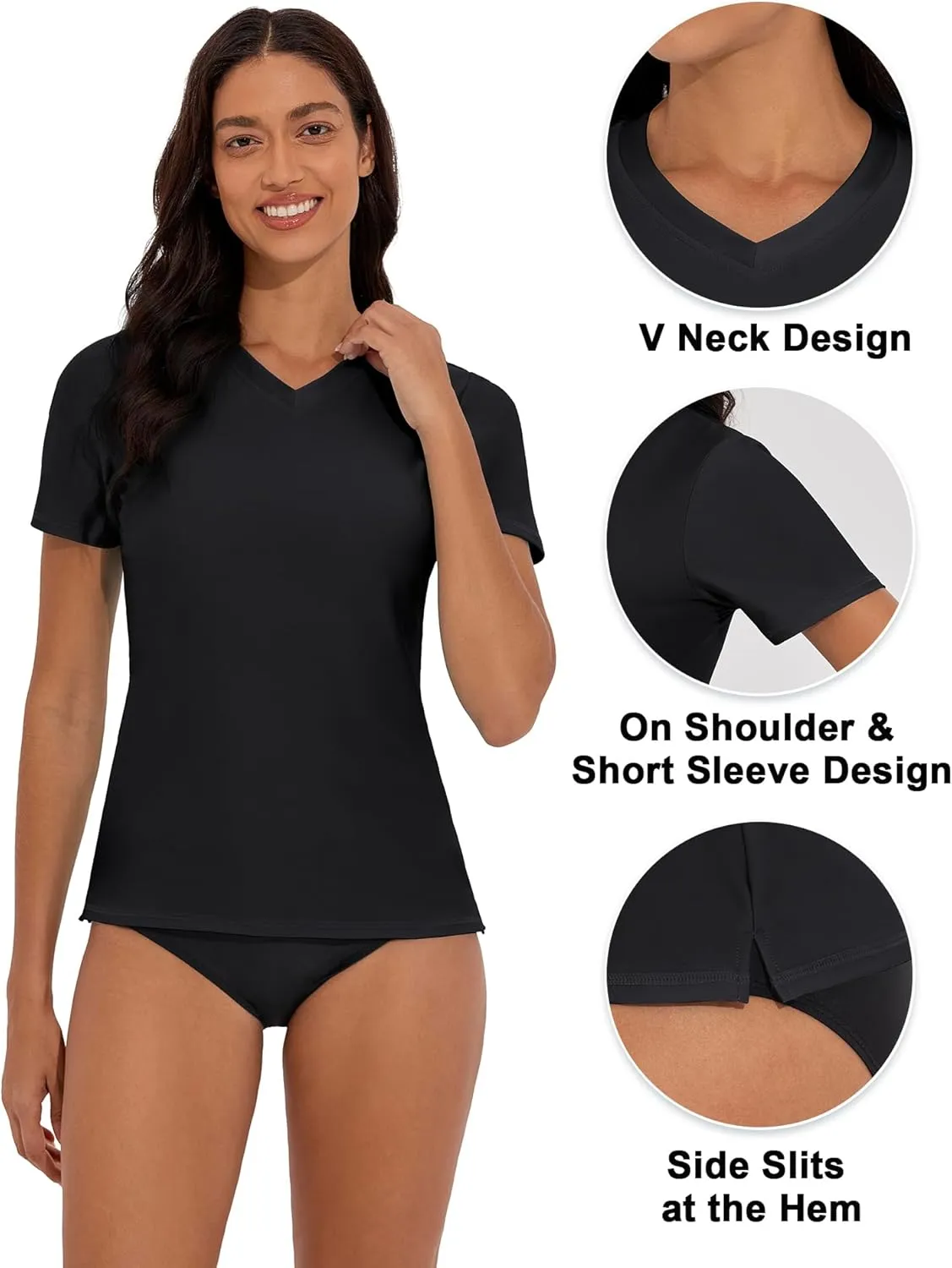 Women's V-Neck Short Sleeve Rash Guard Shirts UV Protection Swim Shirts UPF 50  Lightweight Swimwear