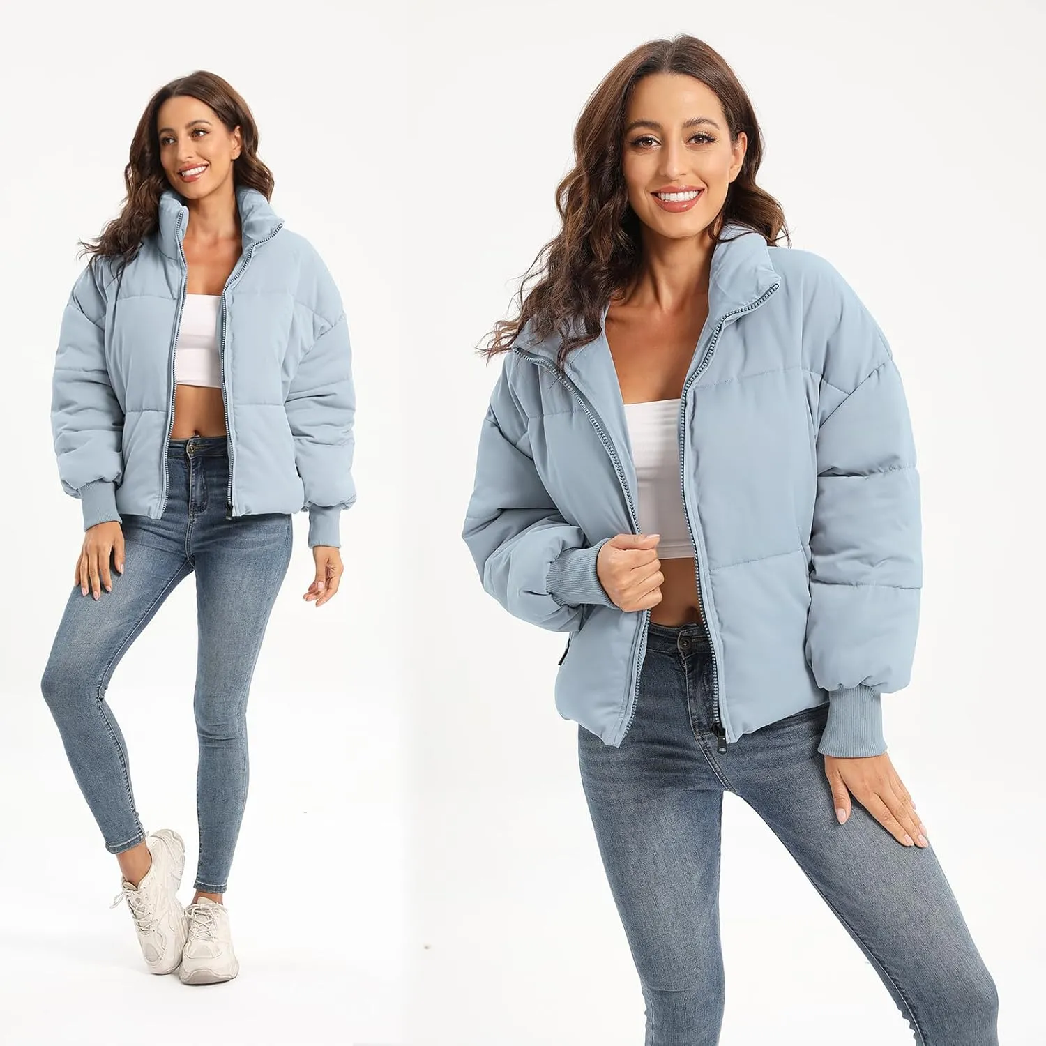 Womens Winter Baggy Zip Puffer jackets Short Down Jacket Coat