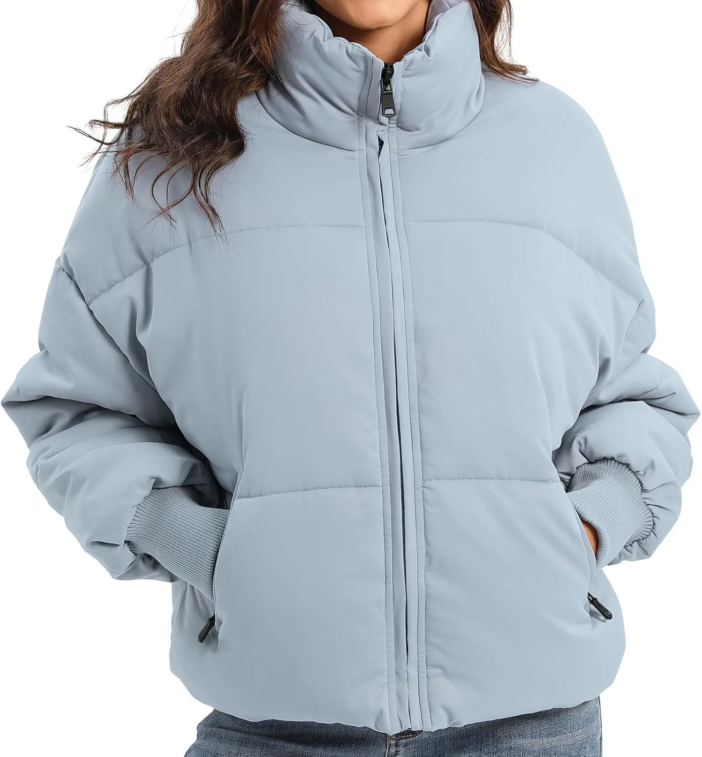 Womens Winter Baggy Zip Puffer jackets Short Down Jacket Coat
