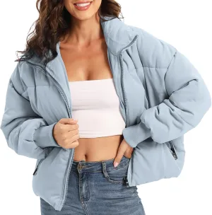 Womens Winter Baggy Zip Puffer jackets Short Down Jacket Coat
