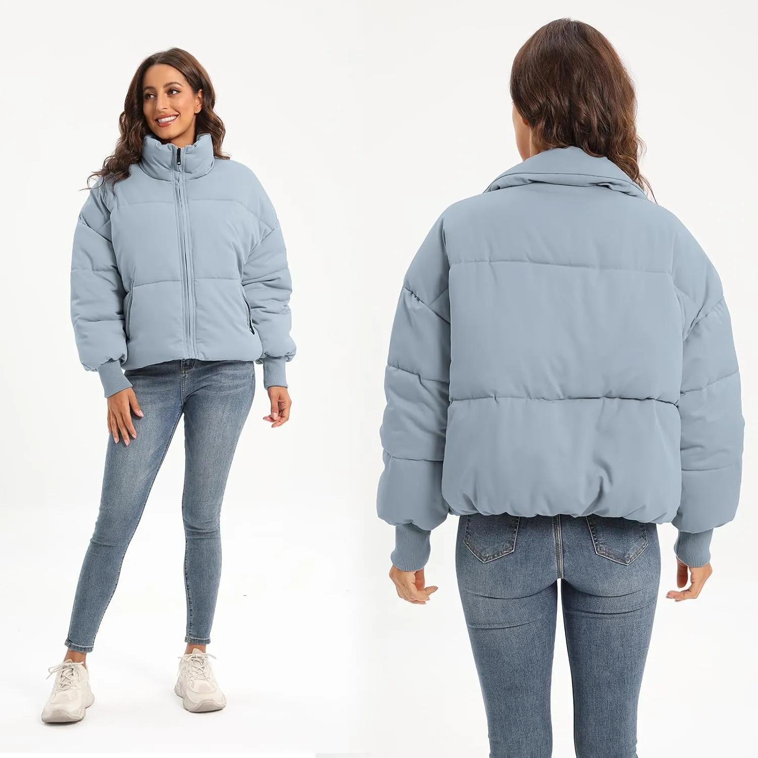 Womens Winter Baggy Zip Puffer jackets Short Down Jacket Coat