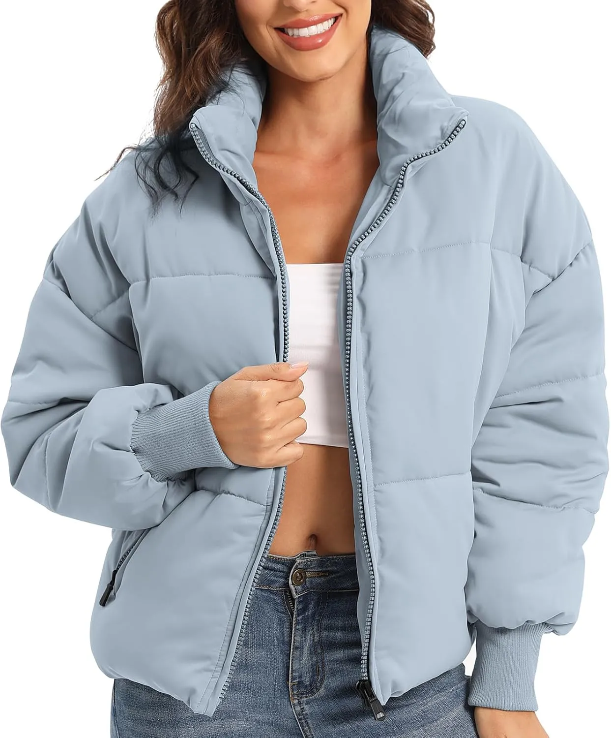Womens Winter Baggy Zip Puffer jackets Short Down Jacket Coat