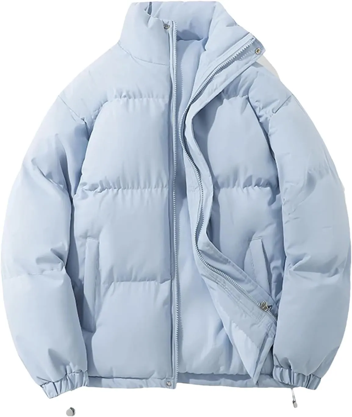 Women's Winter Vintage Warm Puffer Jacket Parkas Warm Cotton-Padded Coat Cropped Puffer Quilted Tops Blue