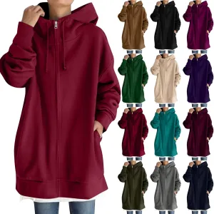 Womens Zip Up Hoodie Jacket Plus Size Long Sleeve Hooded Drawstring Oversized Coat Fall Winter Y2K Clothes