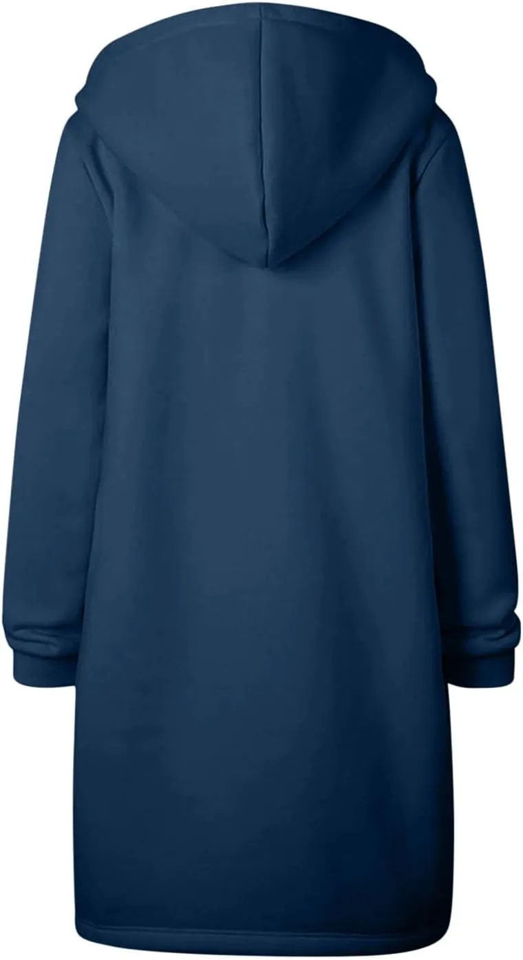 Womens Zip Up Hoodies Long Sleeve Fall Hooded Lightweight Knee Length Tunic Sweatshirt Comfy Oversized Jackets With Pockets