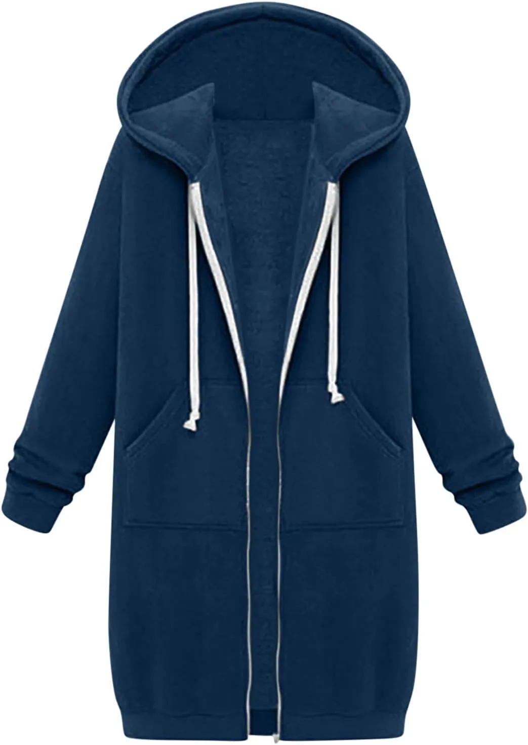 Womens Zip Up Hoodies Long Sleeve Fall Hooded Lightweight Knee Length Tunic Sweatshirt Comfy Oversized Jackets With Pockets