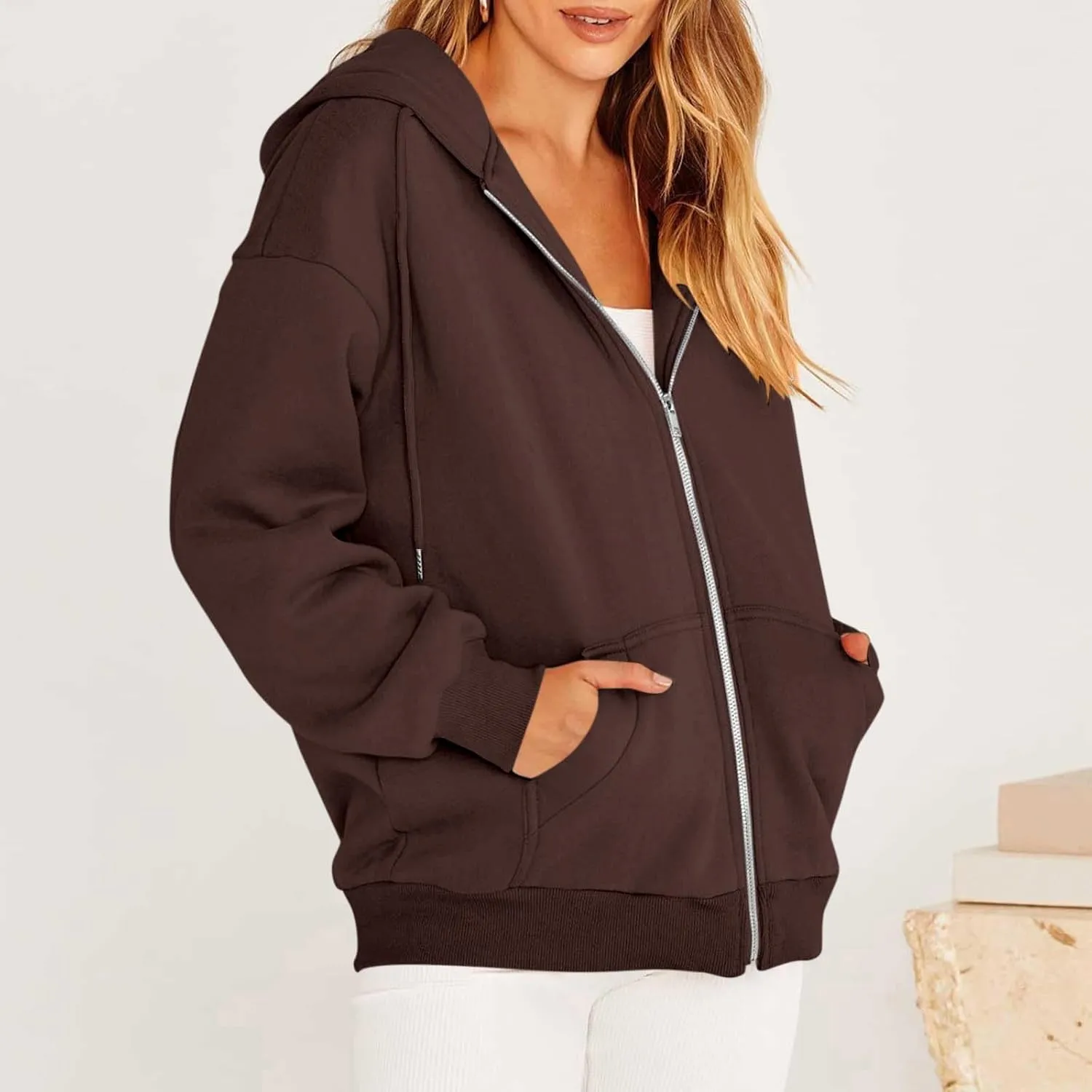 Womens Zip Up Hoodies Oversized Long Sleeve Sweatshirts Casual Hoodie 2025 Fall Jacket with Pockets Sweaters