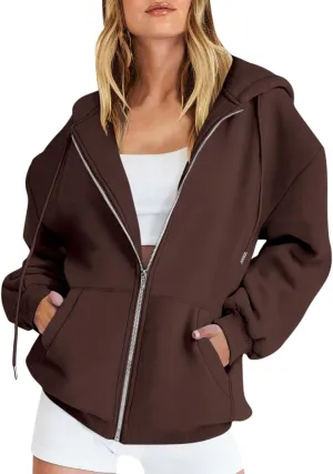 Womens Zip Up Hoodies Oversized Long Sleeve Sweatshirts Casual Hoodie 2025 Fall Jacket with Pockets Sweaters